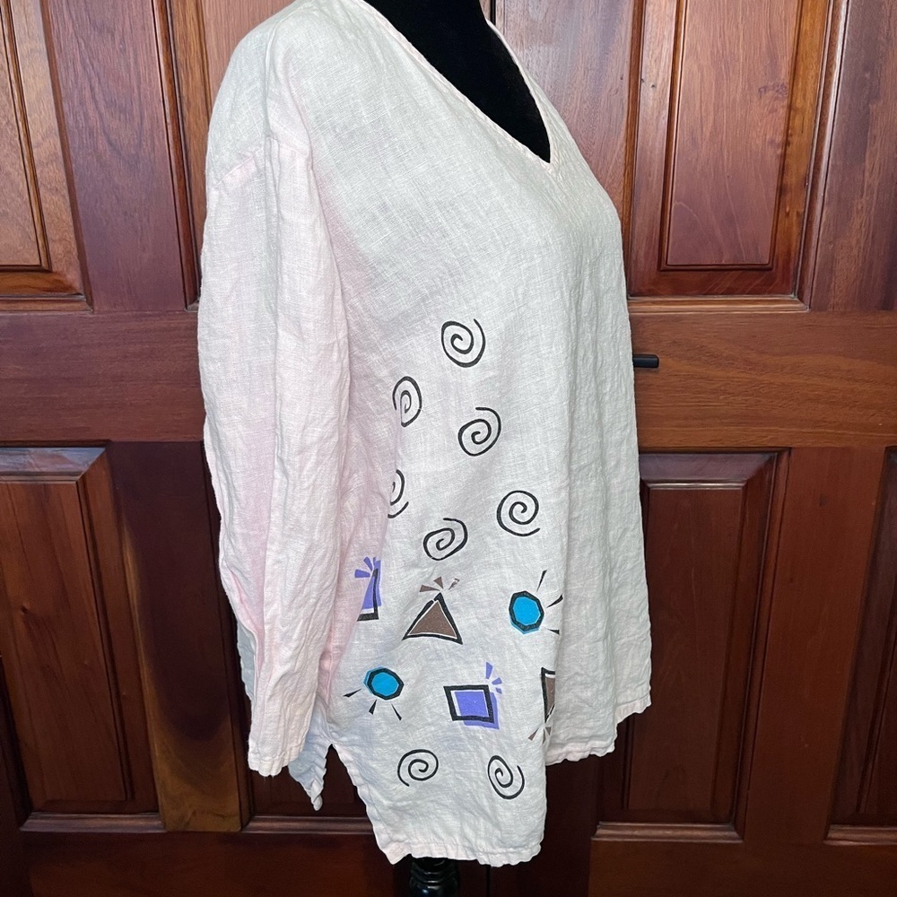 Artsy 100% Linen Shirt Abstract Modern Art Boho Lagenlook Art To Wear M/L